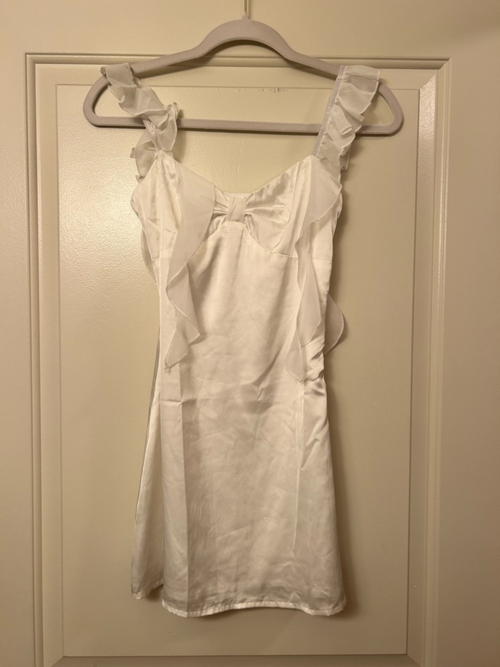 Beginning Boutique White Ruffle Strap Mini Dress